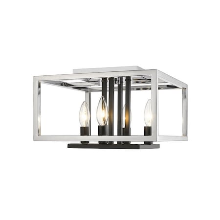 Z-Lite Quadra 4 Light Flush Mount, Chrome + Black 456F-CH-BK